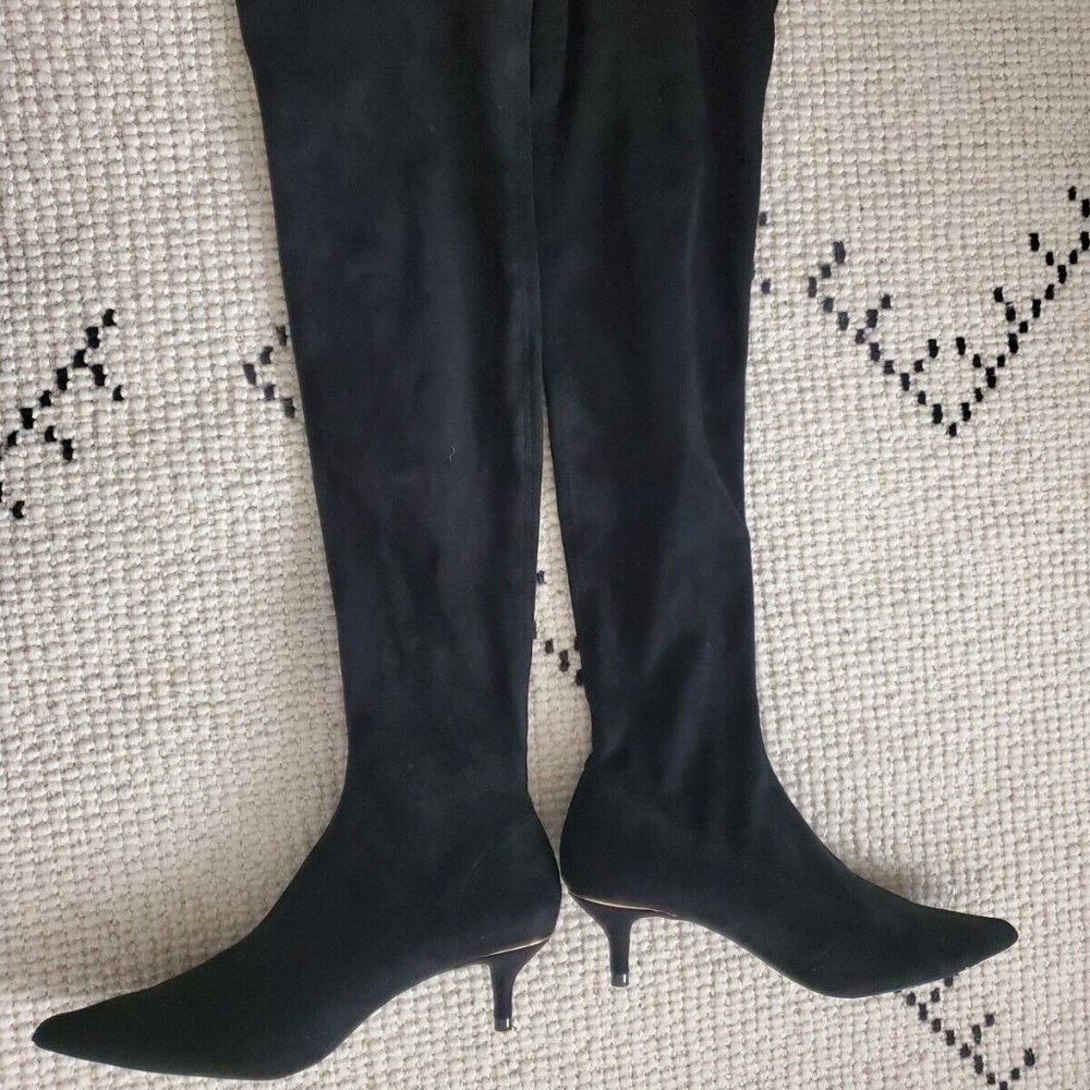 ZARA black faux suede thigh high over knee otk sock kitten heel boots - 37